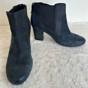 Clarks Stroll Valley Leather Black Slip-on Boots Size 10M Blocky Heels